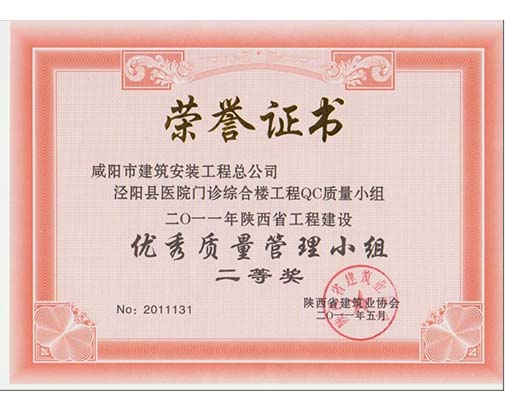 泾阳县医院综合门诊楼QC优秀质量二等奖